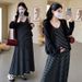 Autumn New Korean Fashion Striped Camisole Cardigan Two-Piece Maternity Dress_ecoleips.com