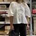 Women's Clothing Sweet Casual Strap Round Neck Puff Sleeve Versatile Shirt_ecoleips.com