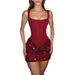 Elegant Sequin Mesh Corset Mermaid Bandage Bodycon Dress For Party Nightclub Evening Wear - Red/Black_ecoleips.com