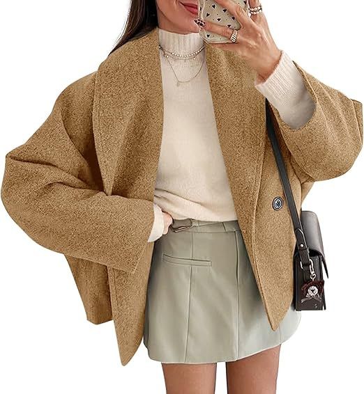 Women’s Short Pea Coat – Oversized Double-Breasted Jacket, Stand Collar, Sophisticated Autumn/Winter Style_ecoleips.com