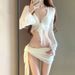 Women's Clothing New Four Piece Set High End White Sexy Split Swimsuit Sanya Resort Hot Spring_ecoleips.com