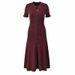 Elegant Short Sleeve Knitted Dress French Style Hollow Out Ribbed Long Skirt Single Breasted Button Fit Women's Dress_ecoleips.com