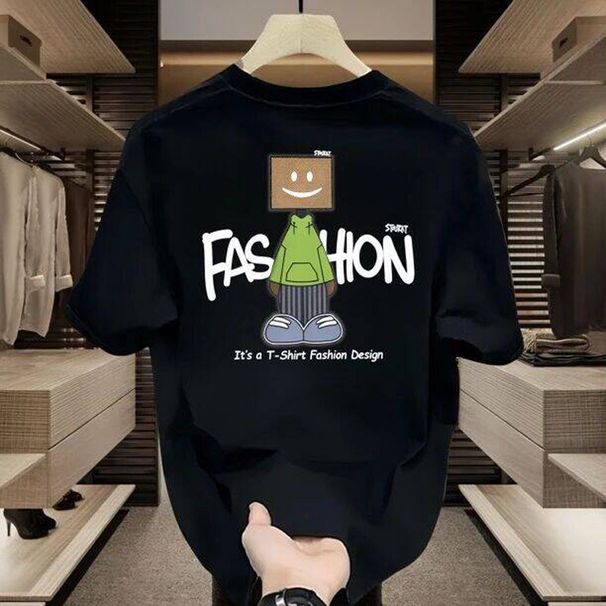 Men's Pure Cotton T-Shirt Summer Trendy Round Neck Short Sleeved Printed Loose Fit Instagram Style_ecoleips.com