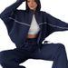 Women's Polyester Blend Stand Collar Zip Hoodie & Striped Drawstring Pants Set - Casual Streetwear (Beige/Light Grey/Black/More, S/M/L/XL)_ecoleips.com