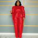 Women's Clothing Plus Size Women's PU Leather Suit Jacket Stand Collar Belt Long Design For Casual And Formal Wear_ecoleips.com