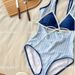 Niche Personality Blue And White Striped Two-piece One-piece Women's Simple And Thin Swimsuit Fashionable Island Vacation Swimsuit_ecoleips.com