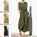 Women's Clothing Summer Solid Color High Waist Sleeveless Slim Trousers_ecoleips.com