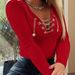 Women's Clothing Spring New Arrival Elegant Long Sleeved V Neck Solid Color Women's Casual T Shirt With Heart And Metal Chain Decoration_ecoleips.com