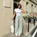 Classic White T-Shirt & Wide Leg Stripe Pants Set, Casual Two-Piece Outfit For Women, Comfortable Daily Wear Loungewear Co-Ords_ecoleips.com
