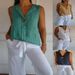 Women's Clothing V Neck Cotton And Linen Sleeveless Casual Shirt_ecoleips.com