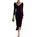 Velvet Wrap Dress With Thigh Slit – Women’s Slim-Fit Long Sleeve Bodycon Dress With Ruffle Details (Black/Red/Burgundy, S-XXL)_ecoleips.com
