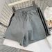 Women's High-Waisted Cotton Athletic Shorts With Stripes - Plus Size Casual Drawstring Shorts With Pockets_ecoleips.com