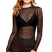 Aria Basics Aria Basics European And American Hot Lace T-Shirt For Women Club Mesh Top Cross-Border Net Sand See-Through Base Shirt_ecoleips.com