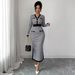 Inspired Black Knit Dress - V-Neck, A-Line, Long Sleeve, High Waist, Polyester, S-XL"_ecoleips.com