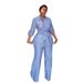 Women's Stripe Lapel Shirt & High-Waisted Wide-Leg Pants Set – Spring Casual Outfit (Blue/Pink/Coral, Sizes S-XXL)_ecoleips.com