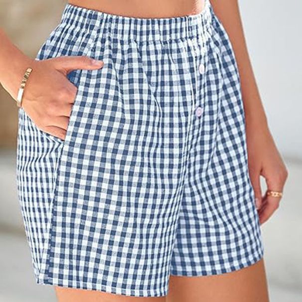 Women's Clothing Holiday Style Casual Comfortable High Waist Loose Fashion Wide Leg Retro Plaid Shorts_ecoleips.com