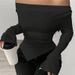 Women's Clothing V Neck Off Shoulder Two Way Design Fashionable V-Neck Off-Shoulder Two-Way Design Slim Fit Ruffled Asymmetrical Long Sleeve T-Shirt_ecoleips.com