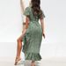 Women's Clothing Sexy V Neck Irregular High Waist Tie Chiffon Print Sweet Temperament Dress_ecoleips.com