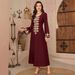 Muslim Dress Women "Luxury Gold-Embroidered Kaftan Dress – Elegant Middle Eastern Jalabiya With Belt (Burgundy/Brown, S-4XL)"_ecoleips.com