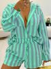 Women's Clothing Shorts Shirt Fashion Vertical Stripes Two Piece Suit_ecoleips.com