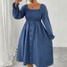 Women's Clothing Plus Size Clothes "Sophisticated High Waisted Square Neck Dress – Button Down Long Sleeve Winter Dress For Women_ecoleips.com