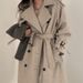 Korean Chic Double-Breasted Trench Coat – Belted Waist Long Wool Coat For Women (Oversized Fit, Knee-Length, Vintage Style)_ecoleips.com