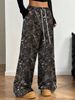 K American Style Youth Women's Fashion Leisure Elastic Waist Camouflage Printed Slim-fit Wide-leg Floor-length Trousers. No Accessories_ecoleips.com
