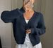 "Effortless Korean Cardigan – Women's Chunky Knit Button-Up Sweater (Navy Blue, S-XXL, V-Neck Open Front, Lazy Aesthetic)"_ecoleips.com