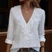 Women's V-Neck Embroidered Blouse – Elegant Flounce Sleeve Loose Fit Top With Vintage-Inspired Details (S-5XL, 6 Colors)_ecoleips.com
