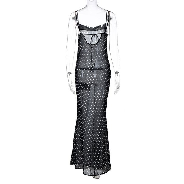 European And American Style Sexy Strap 2024 Spring New Mesh See-through Back Tie Long Dress Wholesale_ecoleips.com
