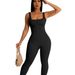 Women's Solid Color Sleeveless Vest Bodysuit Ribbed Square Neck Backless Hip Lifting Slim Fitting Sports Jumpsuit Clothing_ecoleips.com