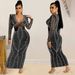 Women's Clothing sexy nightclub hot diamond mesh see-through V-neck long-sleeved long skirt dress for women_ecoleips.com