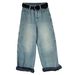 Luxi American High Street Loose Straight Leg Jeans For Women In Winter, Wide Leg And Velvet Pants With Belt 68207_ecoleips.com