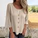 2025 New European And American Style Loose-Fit Women's T-Sh, Round Neck Cotton-Linen Buttoned Top, Cardigan_ecoleips.com