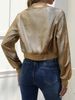 K Women's Long Sleeved Zipper Gold Foil Casual Jacket_ecoleips.com