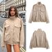 Trendy Faux Suede Jacket With Pockets - Autumn Casual Zip-Up, Stand Collar, Lightweight & Wrinkle-Free (XS/S/M/L, Khaki)_ecoleips.com
