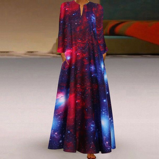 New Fashion 3D Starry Sky Print Long Sleeve Maxi Dress High Waist Slimming Long Dress For Women Casual Daily Wear_ecoleips.com
