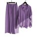 Women's Plus Size Vintage Linen-Look Shirt & High-Waisted Pants Set – Relaxed Fit 2-Piece Outfit In 14 Colors (M-4xl, Wrinkle-Resistant, Breathable)_ecoleips.com