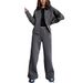 Women's Solid Color European American Style Casual Sportswear Set Top Jacket & Straight Leg Pants Two-Piece Outfit for Summer_ecoleips.com