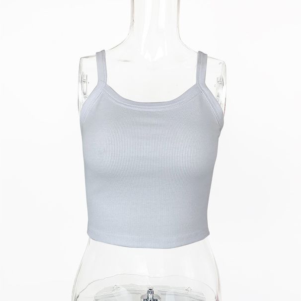 Women's Clothing Women's Ins Niche Threaded Knitted Suspender Top Short Navel Baring Slim Fit U Neck Inner Vest_ecoleips.com