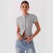 Women's Summer Slim Fit Button Down Cardigan Short Sleeve T-Shirt Ribbed Top New Arrival Supply_ecoleips.com
