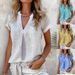 Women's Clothing Tops Solid Color V Neck Fashion Short Sleeves_ecoleips.com