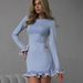 Ruffle-Edge Wrap Dress – High-Waisted Pencil Mini With Long Sleeves (Sizes 40-48, Polyester, Wrinkle-Free)_ecoleips.com