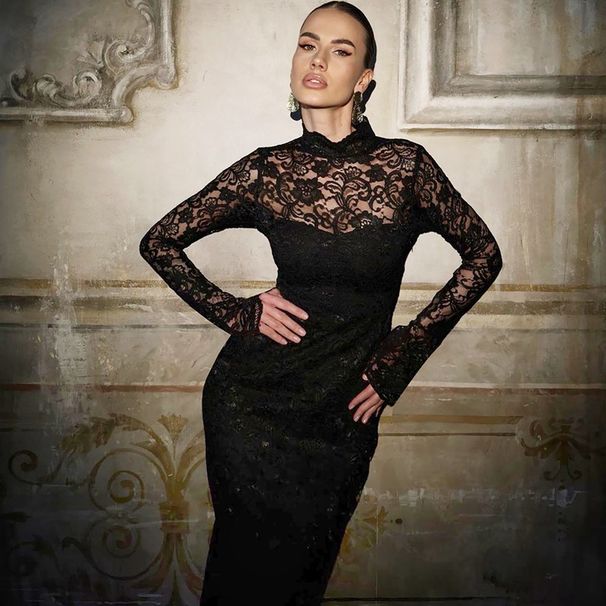 Cross-Border Women's 2025 Summer New Fashion Sexy Lace Patchwork Slim Long Sleeve Dress Wholesale_ecoleips.com