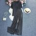 Women's Clothing Solid Color Pleated Short Sleeves + Long Pants_ecoleips.com
