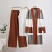 Women's 3-Piece Set Knitted Mid-Length Cardigan Vest And Wide Leg Pants Autumn Clothing European And American Style_ecoleips.com