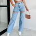 Women's Clothing Spring And Summer Fashion Casual Ripped Straight Women's Jeans_ecoleips.com