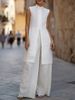 Elegant Casual Two Piece Set For Women Flowy Sleeveless Vest Cotton Linen Shirt Wide Leg Pants American Style_ecoleips.com