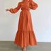 European And American New Elegant Waisted Robe Solid Color Long Skirt Female Stand Up Collar Button Fashion Splicing Dress_ecoleips.com