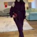 Oversized Knit Sweater Dress Set - Cozy Long Sleeve Lounge Dress With Slit Skirt, Soft Polyester Blend For Autumn/Winter Casual_ecoleips.com